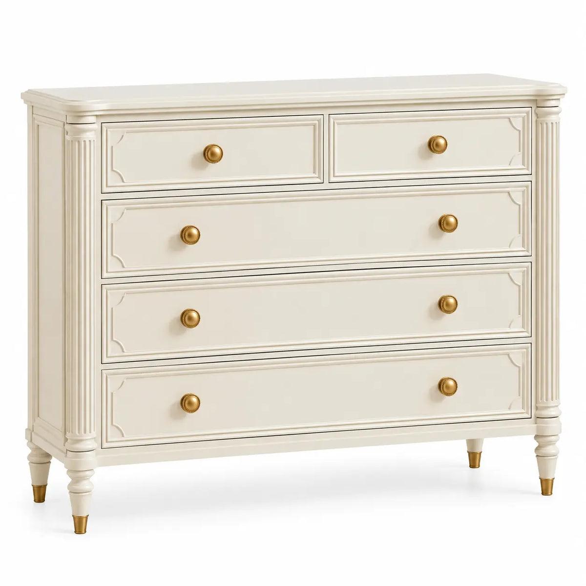 Cassettiera, cinque cassetti con pomelli rotondi, beige