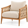Poltrona, braccioli a intreccio aperto e cuscini, marrone/beige