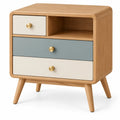 Cassettiera, cassetti a contrasto e vano superiore, marrone/beige/blu