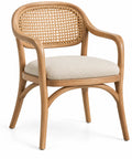Sedia, schienale intrecciato e braccioli curvi, marrone/beige