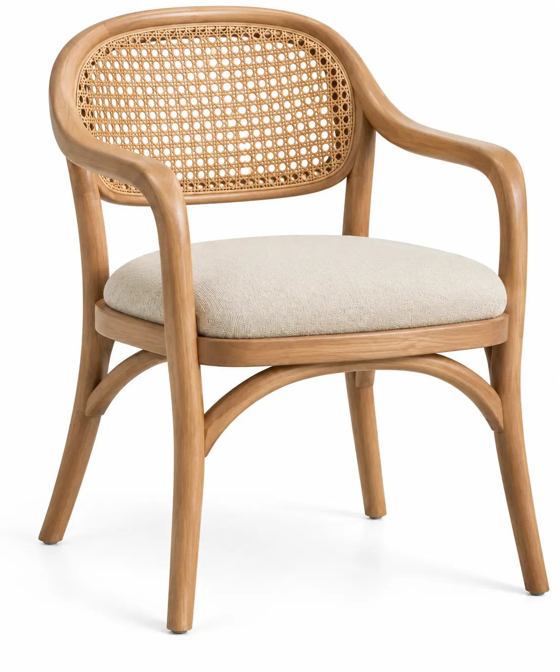 Sedia, schienale intrecciato e braccioli curvi, marrone/beige