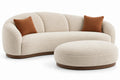 Divano con poggiapiedi, divano curvo e poggiapiedi rotondo, beige/marrone