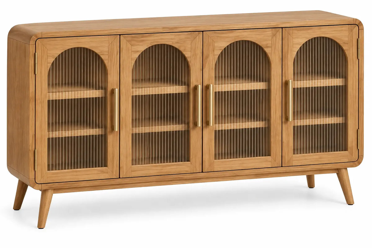 Credenza, quattro ante vetrate ad arco, marrone