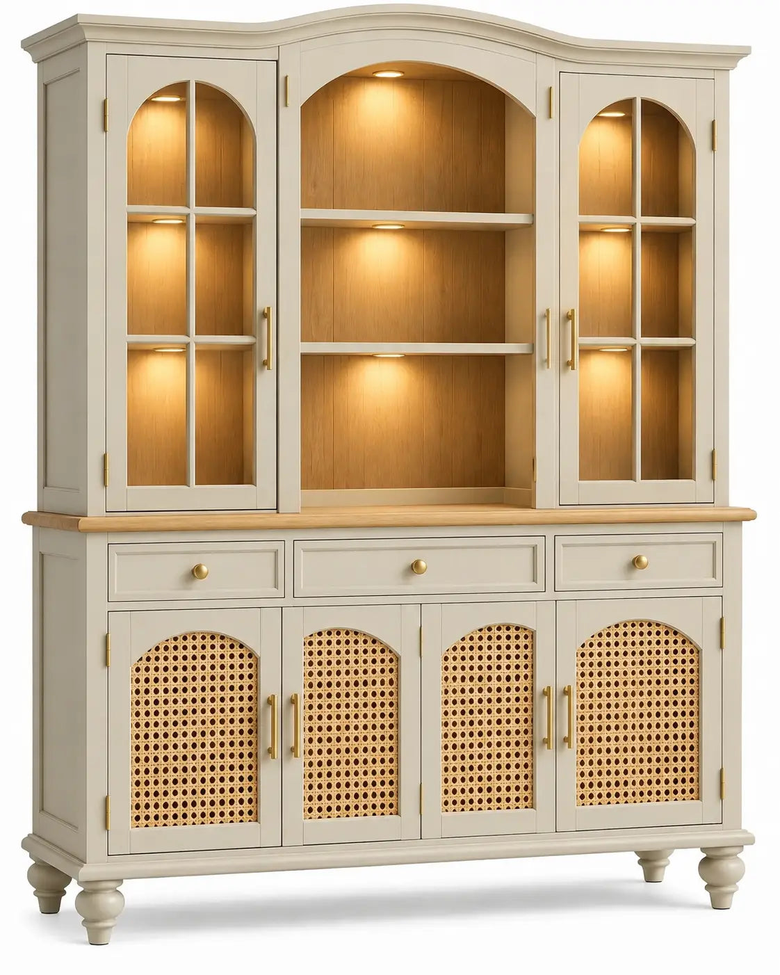 Vetrina, ante laterali vetrate e ante inferiori intrecciate, beige/marrone
