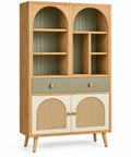 Libreria, due sezioni ad arco e ante intrecciate, marrone/verde/beige