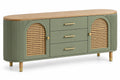 Credenza, ante intrecciate e tre cassetti centrali, verde/marrone