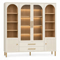 Vetrina, ante centrali vetrate e ripiani laterali, beige/marrone